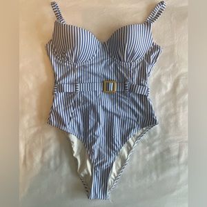 WeWoreWhat - blue and white striped, one-piece swimsuit - Medium